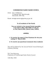 19th May 2026 Annual Parish Assembly